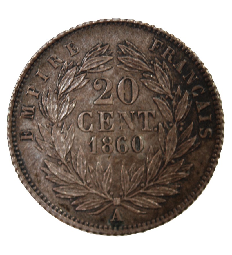 NAPOLEON III, TÊTE NUE - 20 CENTIMES ARGENT 1860 A PARIS
