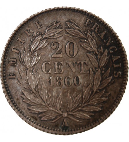 NAPOLEON III, TÊTE NUE - 20 CENTIMES ARGENT 1860 A PARIS