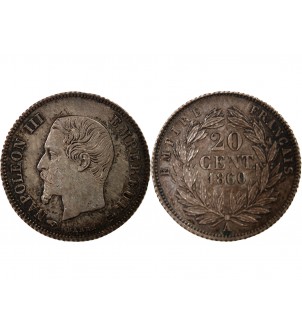 NAPOLEON III, TÊTE NUE - 20 CENTIMES ARGENT 1860 A PARIS 2