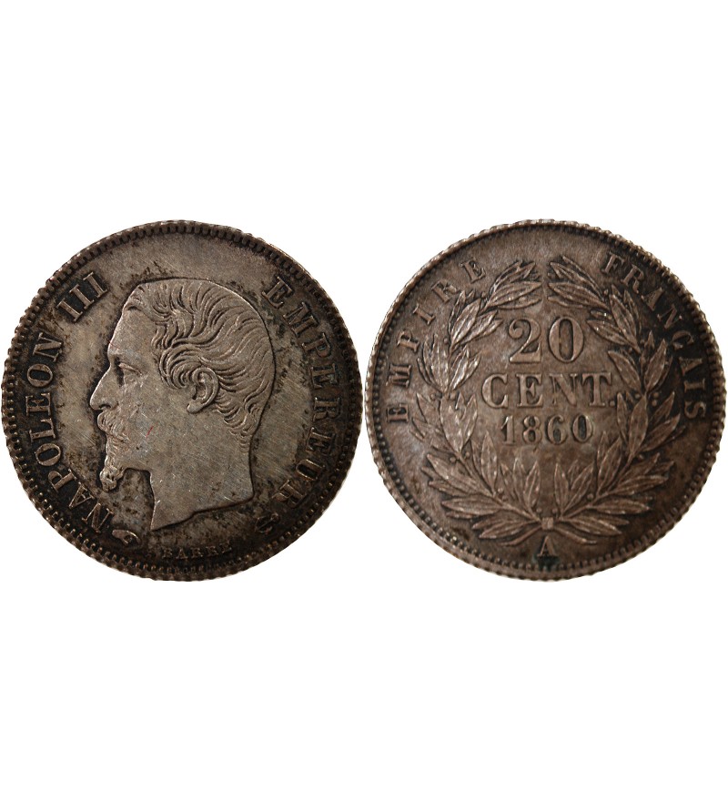 NAPOLEON III, TÊTE NUE - 20 CENTIMES ARGENT 1860 A PARIS