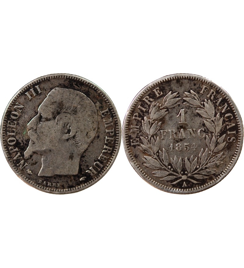 NAPOLEON III, TÊTE NUE - 1 FRANC ARGENT 1854 A PARIS