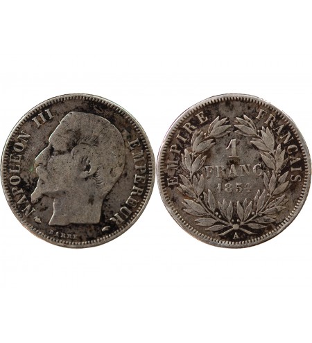 NAPOLEON III, TÊTE NUE - 1 FRANC ARGENT 1854 A PARIS
