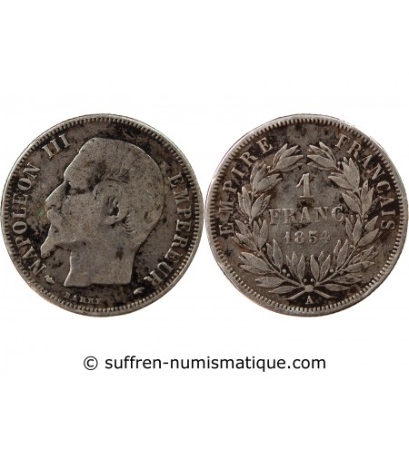 NAPOLEON III, TÊTE NUE - 1 FRANC ARGENT 1854 A PARIS