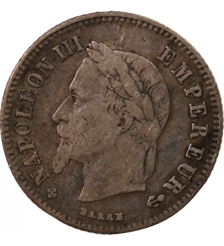 NAPOLEON III, TÊTE LAURÉE - 20 CENTIMES ARGENT 1864 BB STRASBOURG