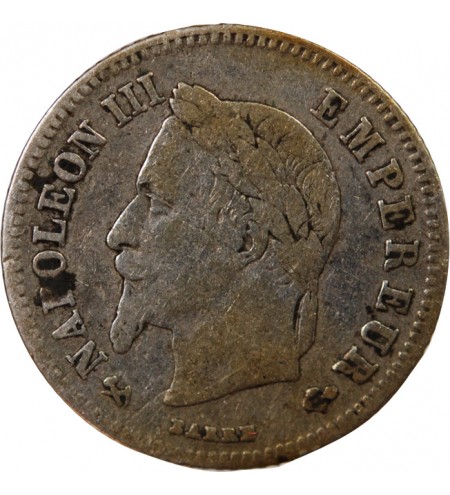 NAPOLEON III, TÊTE LAURÉE - 20 CENTIMES ARGENT 1864 K BORDEAUX