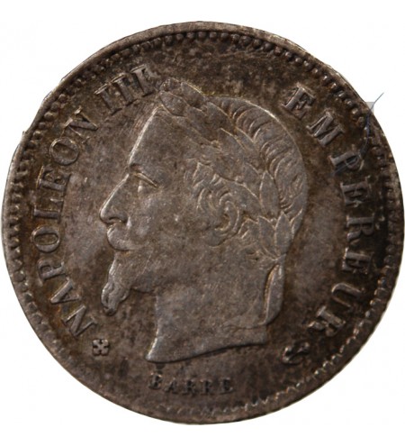 NAPOLEON III, TÊTE LAURÉE - 20 CENTIMES ARGENT 1868 BB STRASBOURG
