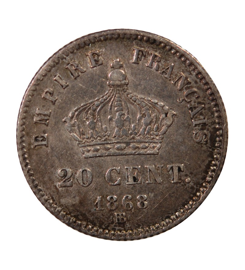 NAPOLEON III, TÊTE LAURÉE - 20 CENTIMES ARGENT 1868 BB STRASBOURG