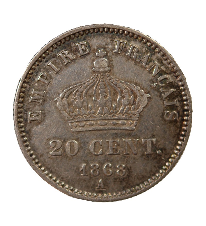 NAPOLEON III, TÊTE LAURÉE - 20 CENTIMES ARGENT 1868 A PARIS