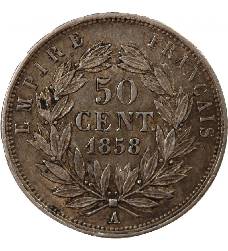 NAPOLEON III, TÊTE NUE - 50 CENTIMES ARGENT 1858 A PARIS