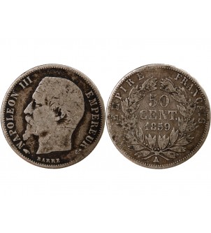 NAPOLEON III, TÊTE NUE - 50 CENTIMES ARGENT 1859 A PARIS 2