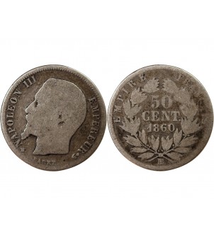 NAPOLEON III, TÊTE NUE - 50 CENTIMES ARGENT 1860 BB STRASBOURG - Croix tréflée 2