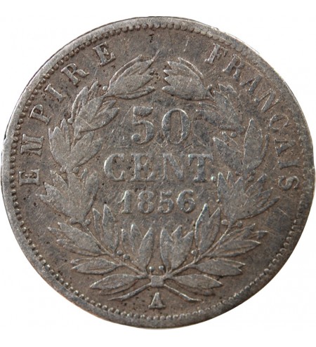 NAPOLEON III, TÊTE NUE - 50 CENTIMES ARGENT 1856 A PARIS