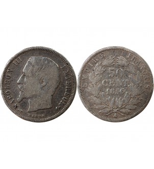 NAPOLEON III, TÊTE NUE - 50 CENTIMES ARGENT 1856 A PARIS 2