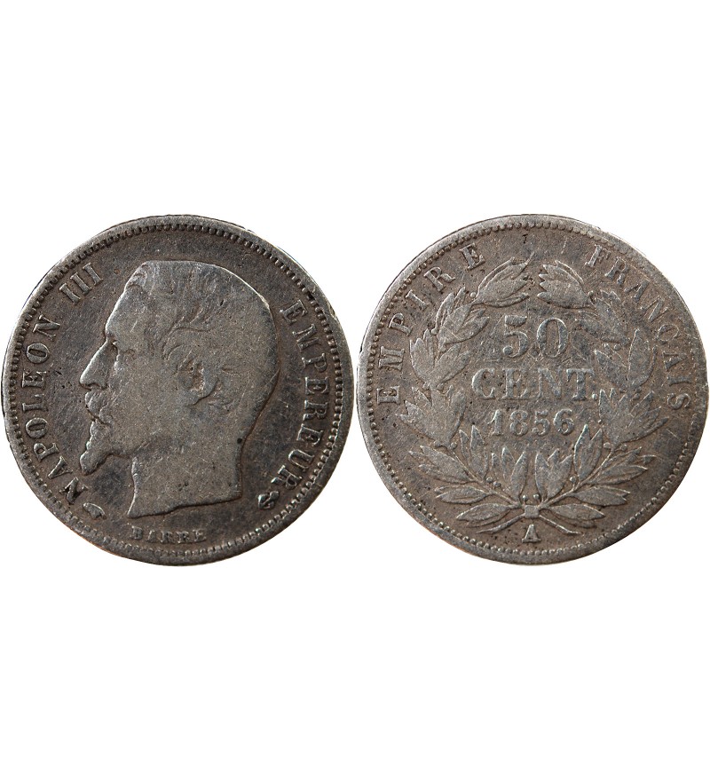 NAPOLEON III, TÊTE NUE - 50 CENTIMES ARGENT 1856 A PARIS