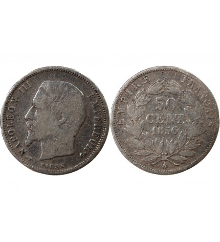 NAPOLEON III, TÊTE NUE - 50 CENTIMES ARGENT 1856 A PARIS
