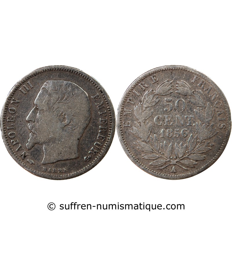 NAPOLEON III, TÊTE NUE - 50 CENTIMES ARGENT 1856 A PARIS