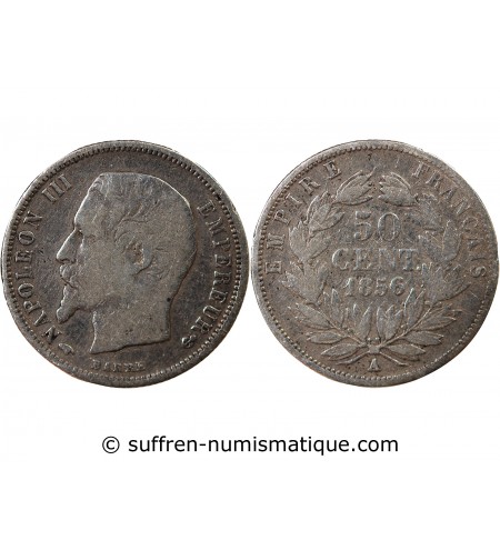 NAPOLEON III, TÊTE NUE - 50 CENTIMES ARGENT 1856 A PARIS