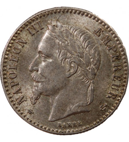 NAPOLEON III, TÊTE LAURÉE - 50 CENTIMES ARGENT 1865 A PARIS
