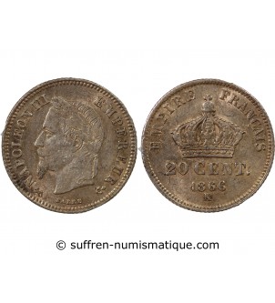 NAPOLEON III, TÊTE LAURÉE - 20 CENTIMES ARGENT 1866 K BORDEAUX