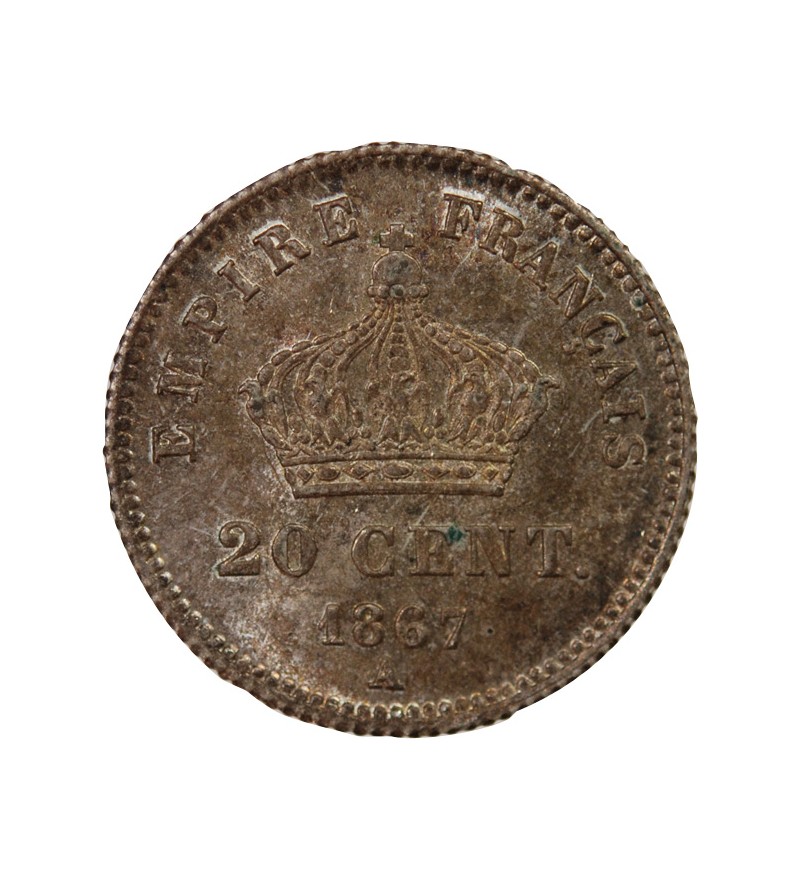 NAPOLEON III, TÊTE LAURÉE - 20 CENTIMES ARGENT 1867 A PARIS