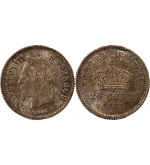 NAPOLEON III, TÊTE LAURÉE - 20 CENTIMES ARGENT 1867 A PARIS 2