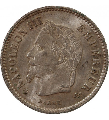 NAPOLEON III, TÊTE LAURÉE - 20 CENTIMES ARGENT 1867 BB STRASBOURG