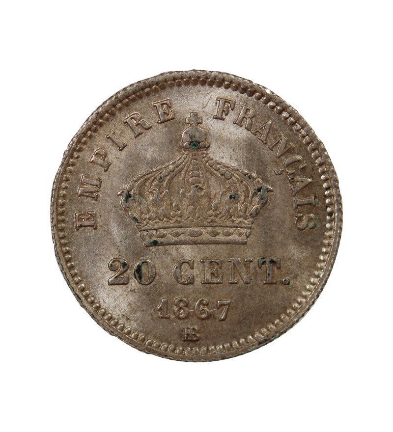 NAPOLEON III, TÊTE LAURÉE - 20 CENTIMES ARGENT 1867 BB STRASBOURG