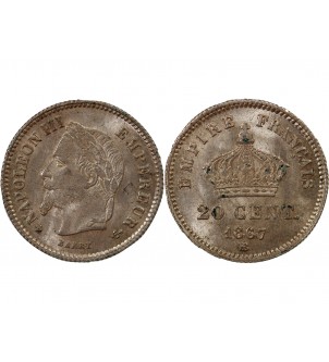 NAPOLEON III, TÊTE LAURÉE - 20 CENTIMES ARGENT 1867 BB STRASBOURG 2