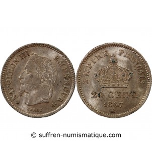 NAPOLEON III, TÊTE LAURÉE - 20 CENTIMES ARGENT 1867 BB STRASBOURG