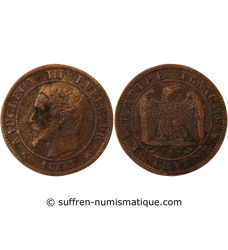 NAPOLEON III, TÊTE NUE - 1 CENTIME 1855 A PARIS - Ancre