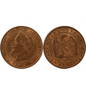 NAPOLEON III, TÊTE LAURÉE - 1 CENTIME 1862 A PARIS 2