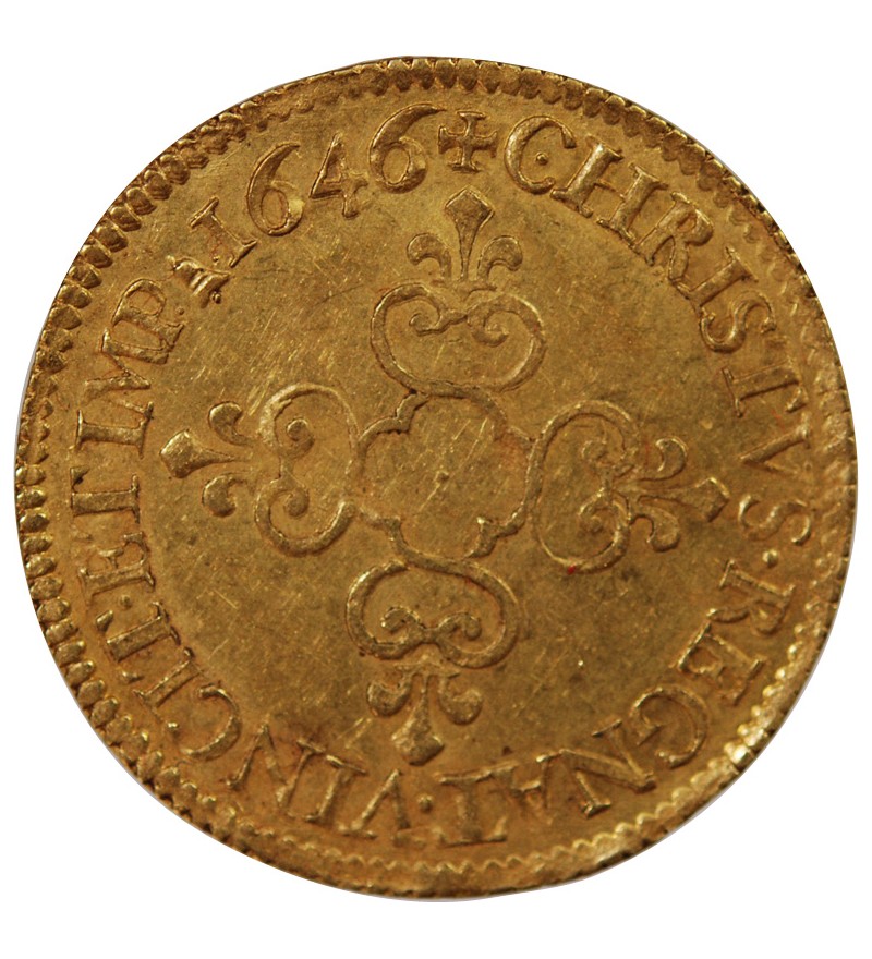 LOUIS XIV - ECU D'OR AU SOLEIL 1646 X AMIENS