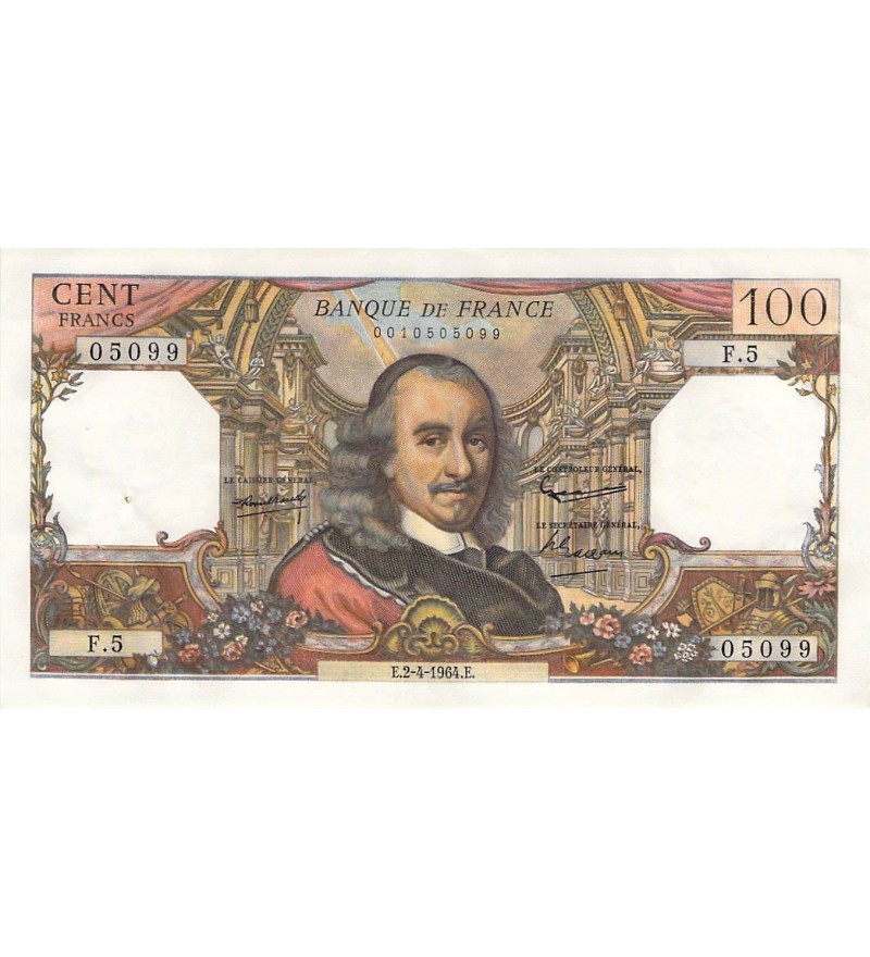 FRANCE, CORNEILLE - 100 FRANCS 02/04/1964 - SÉRIE F.5 - TTB+