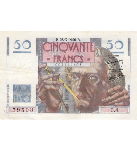 FRANCE - 50 FRANCS LE VERRIER 14/03/1946 - SÉRIE O.2 - TB+