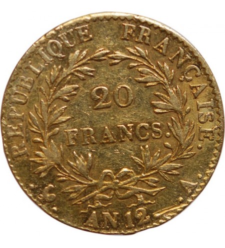 20 FRANCS OR BONAPARTE 1er CONSUL AN 12 A PARIS