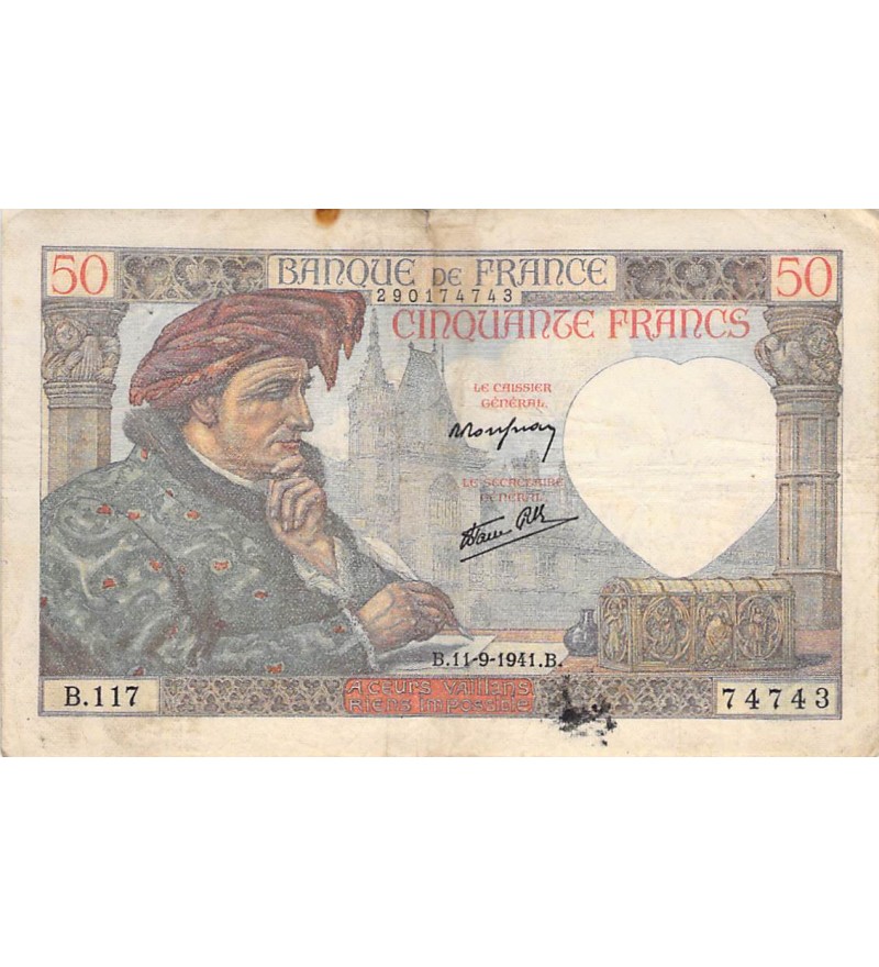 FRANCE, JACQUES COEUR - 50 FRANCS 11/09/1941 - SÉRIE B.117 - TB