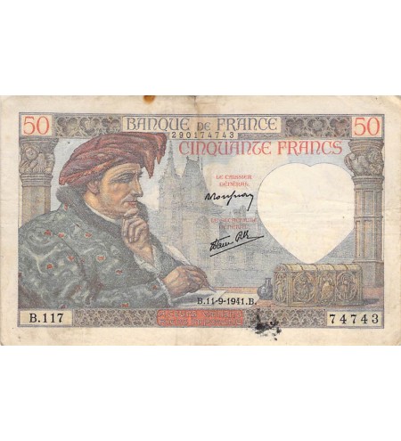 FRANCE, JACQUES COEUR - 50 FRANCS 11/09/1941 - SÉRIE B.117 - TB