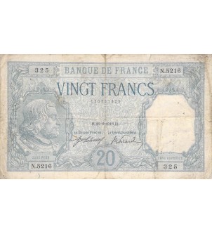 FRANCE - 20 FRANCS BAYARD 20/08/1918 - SÉRIE N.5216 - TB