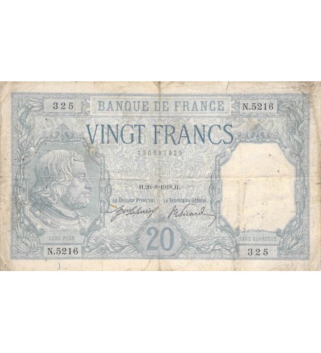 FRANCE - 20 FRANCS BAYARD 20/08/1918 - SÉRIE N.5216 - TB