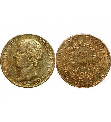 20 FRANCS OR BONAPARTE 1er CONSUL AN 12 A PARIS