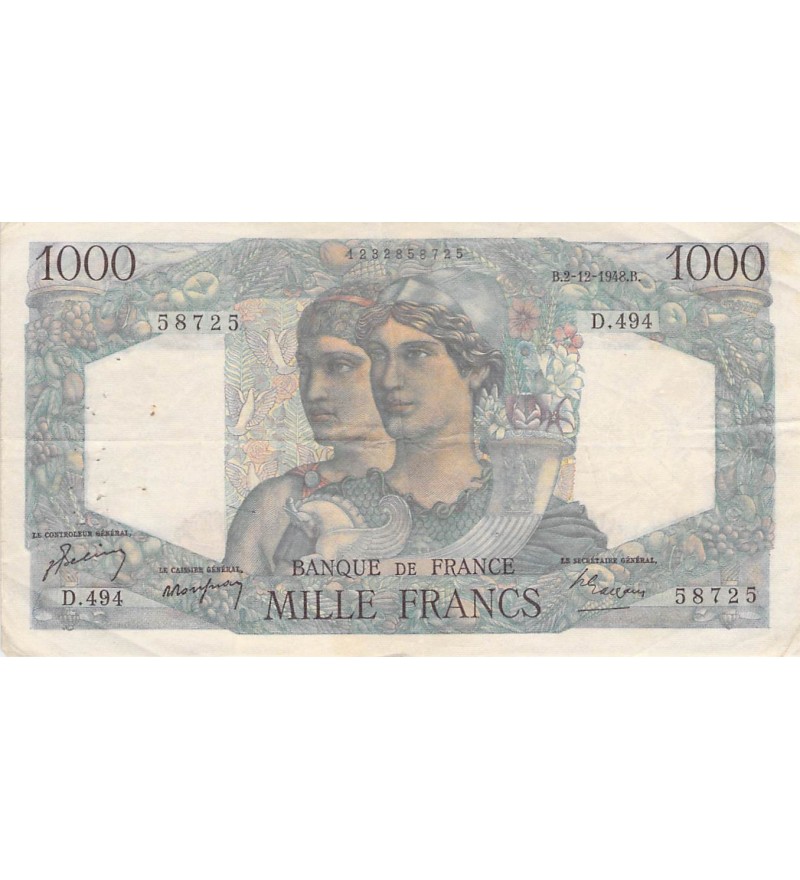 FRANCE, MINERVE ET HERCULE - 1000 FRANCS 02/12/1948 - SERIE D.494 - TB+