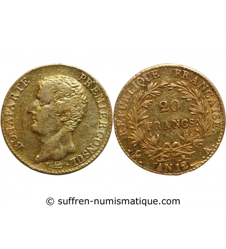 20 FRANCS OR BONAPARTE 1er CONSUL AN 12 A PARIS