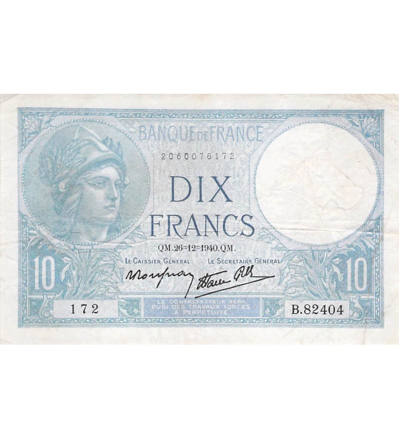 FRANCE - 10 FRANCS MINERVE 26/12/1940 - TB+