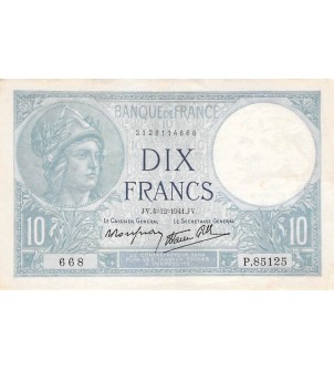 FRANCE - 10 FRANCS MINERVE 04/12/1941 - TTB+ 2