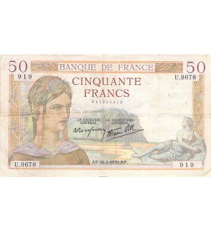 FRANCE - 50 FRANCS CERES 16/02/1939 - TB+