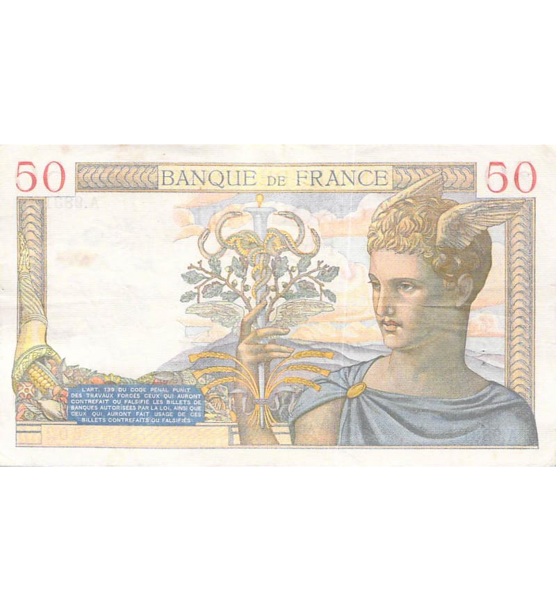 FRANCE - 50 FRANCS CERES 09/03/1939 - TTB