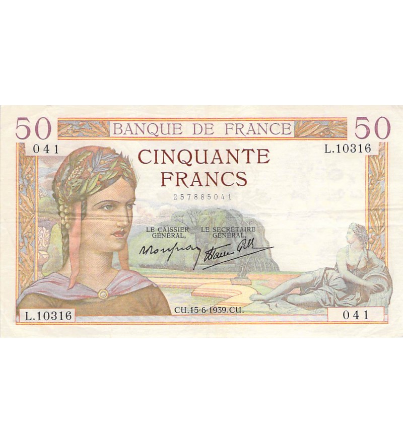 FRANCE - 50 FRANCS CERES 15/06/1939 - TTB