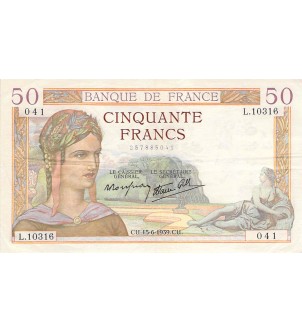 FRANCE - 50 FRANCS CERES 15/06/1939 - TTB 2