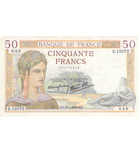 FRANCE - 50 FRANCS CERES 11/01/1940 - TTB+