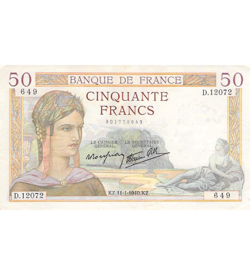 FRANCE - 50 FRANCS CERES 11/01/1940 - TTB+